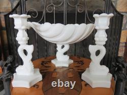Westmoreland Milk Glass Dolphin Koi Fish 13 Shell Bowl & 9 Candle Holder Pair