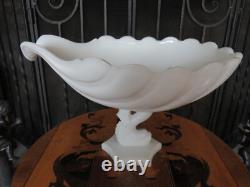 Westmoreland Milk Glass Dolphin Koi Fish 13 Shell Bowl & 9 Candle Holder Pair