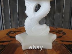 Westmoreland Milk Glass Dolphin Koi Fish 13 Shell Bowl & 9 Candle Holder Pair