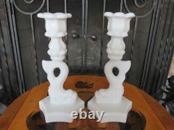 Westmoreland Milk Glass Dolphin Koi Fish 13 Shell Bowl & 9 Candle Holder Pair