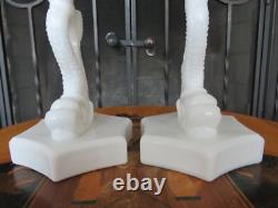 Westmoreland Milk Glass Dolphin Koi Fish 13 Shell Bowl & 9 Candle Holder Pair