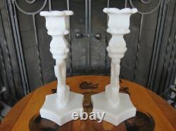 Westmoreland Milk Glass Dolphin Koi Fish 13 Shell Bowl & 9 Candle Holder Pair