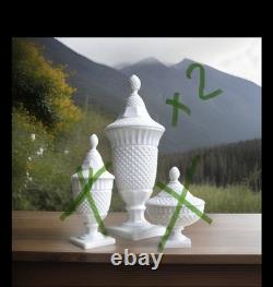 Westmoreland Milk Glass English Hobnail Apothecary Pedestal 15 Tall 2-Jars