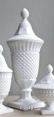 Westmoreland Milk Glass English Hobnail Apothecary Pedestal 15 Tall 2-Jars