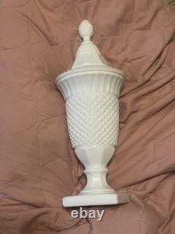 Westmoreland Milk Glass English Hobnail Apothecary Pedestal 15 Tall 2-Jars