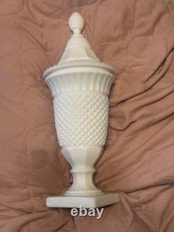 Westmoreland Milk Glass English Hobnail Apothecary Pedestal 15 Tall 2-Jars