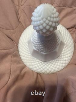 Westmoreland Milk Glass English Hobnail Apothecary Pedestal 15 Tall 2-Jars