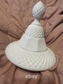 Westmoreland Milk Glass English Hobnail Apothecary Pedestal 15 Tall 2-Jars