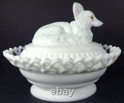 Westmoreland Milk Glass Fox On Dancing Sailor Lacy Base 8l Covered Serving Dish