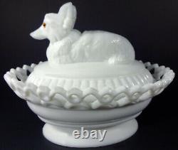 Westmoreland Milk Glass Fox On Dancing Sailor Lacy Base 8l Covered Serving Dish