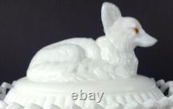 Westmoreland Milk Glass Fox On Dancing Sailor Lacy Base 8l Covered Serving Dish