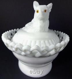 Westmoreland Milk Glass Fox On Dancing Sailor Lacy Base 8l Covered Serving Dish