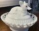 Westmoreland Milk Glass Fox On Dancing Sailor Lacy Base Covered Serving Dish