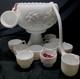 Westmoreland Milk Glass Fruits Punch Bowl Set Base Ladle 10 Cups Hooks Vintage