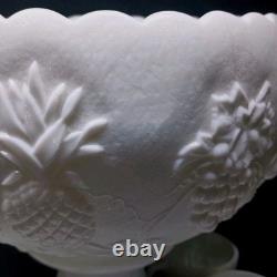 Westmoreland Milk Glass Fruits punch bowl set base ladle 10 cups hooks vintage