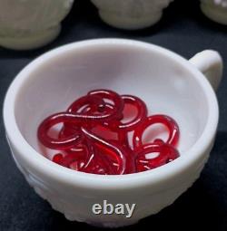 Westmoreland Milk Glass Fruits punch bowl set base ladle 10 cups hooks vintage