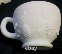 Westmoreland Milk Glass Fruits punch bowl set base ladle 10 cups hooks vintage