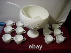 Westmoreland Milk Glass Grape Pinapple Punch Set with 12 Cups, Ladle and pedestal