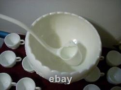 Westmoreland Milk Glass Grape Pinapple Punch Set with 12 Cups, Ladle and pedestal