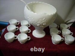 Westmoreland Milk Glass Grape Pinapple Punch Set with 12 Cups, Ladle and pedestal
