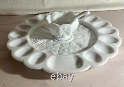 Westmoreland Milk Glass Paneled Grape 13 Egg Tray With Fruit Cocktail And Ladle