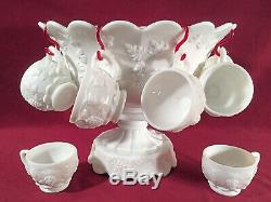 Westmoreland Milk Glass Paneled Grape Bell Shape Punch Bowl Set