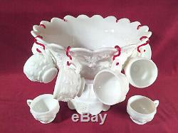 Westmoreland Milk Glass Paneled Grape Bell Shape Punch Bowl Set