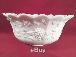 Westmoreland Milk Glass Paneled Grape Bell Shape Punch Bowl Set