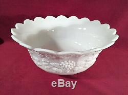 Westmoreland Milk Glass Paneled Grape Bell Shape Punch Bowl Set