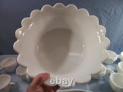 Westmoreland Milk Glass Paneled Grape Punch Bowl Set Bowl Stand Ladle 12 Cups