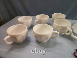 Westmoreland Milk Glass Paneled Grape Punch Bowl Set Bowl Stand Ladle 12 Cups