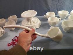 Westmoreland Milk Glass Paneled Grape Punch Bowl Set Bowl Stand Ladle 12 Cups