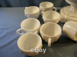 Westmoreland Milk Glass Paneled Grape Punch Bowl Set with Base 12 Cups Ladle Hooks
