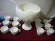 Westmoreland Milk Glass Paneled Punch Bowl Set With 12 Cups, Ladle And Pedestal
