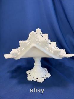 Westmoreland Milk Glass Ring Pedestal Banana Boat & Matching Candlesticks Set