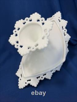 Westmoreland Milk Glass Ring Pedestal Banana Boat & Matching Candlesticks Set