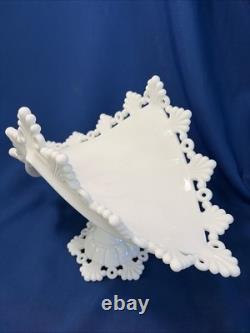 Westmoreland Milk Glass Ring Pedestal Banana Boat & Matching Candlesticks Set