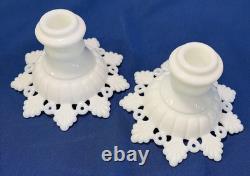 Westmoreland Milk Glass Ring Pedestal Banana Boat & Matching Candlesticks Set
