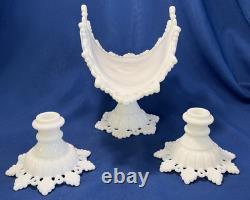 Westmoreland Milk Glass Ring Pedestal Banana Boat & Matching Candlesticks Set