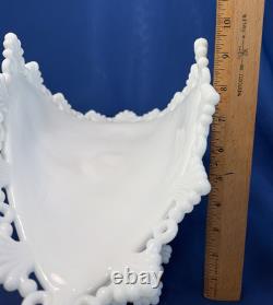 Westmoreland Milk Glass Ring Pedestal Banana Boat & Matching Candlesticks Set