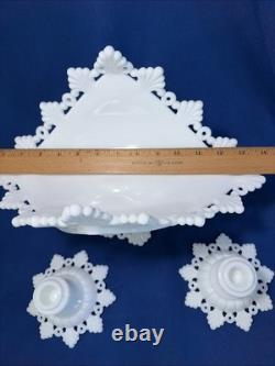 Westmoreland Milk Glass Ring Pedestal Banana Boat & Matching Candlesticks Set