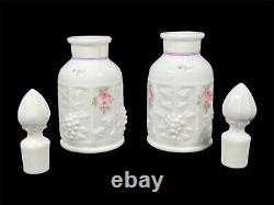 Westmoreland PANELED GRAPE ROSES & BOWS MILK GLASS 7pc DRESSER SETPG155