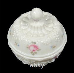 Westmoreland PANELED GRAPE ROSES & BOWS MILK GLASS 7pc DRESSER SETPG155