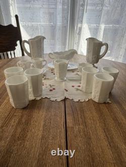 Westmoreland Paneled Grape Milk Glass 13 Pc Set Pitchers Tumblers