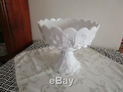 Westmoreland Paneled Grape White Milk Glass Punch Bowl 12 Cups Excellent Vintage
