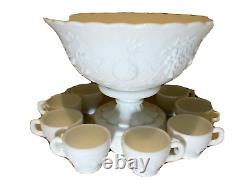 Westmoreland Punch Bowl Base 8 Cups Base Fruit Milk Glass Elegant White EUC #N34