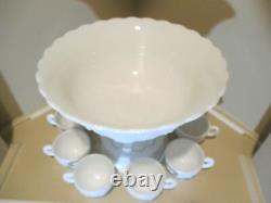 Westmoreland Punch Bowl Base 8 Cups Base Fruit Milk Glass Elegant White EUC #N34