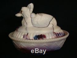Westmoreland Purple Slag Marble Glass Fox Covered Candy Dish
