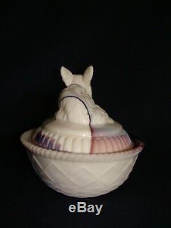 Westmoreland Purple Slag Marble Glass Fox Covered Candy Dish