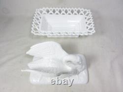 Westmoreland, Raised Wing Swan, Milk Glass, Dish/Bowl, Basketweave, Excellent